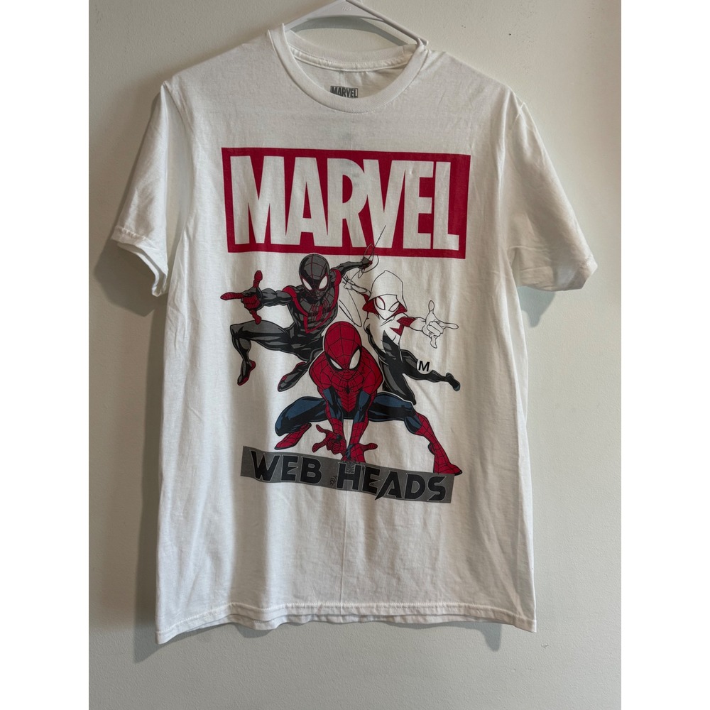 Spider Man Marvel Web Heads Graphic T-Shirt Mens Medium White Trio Miles Gwen